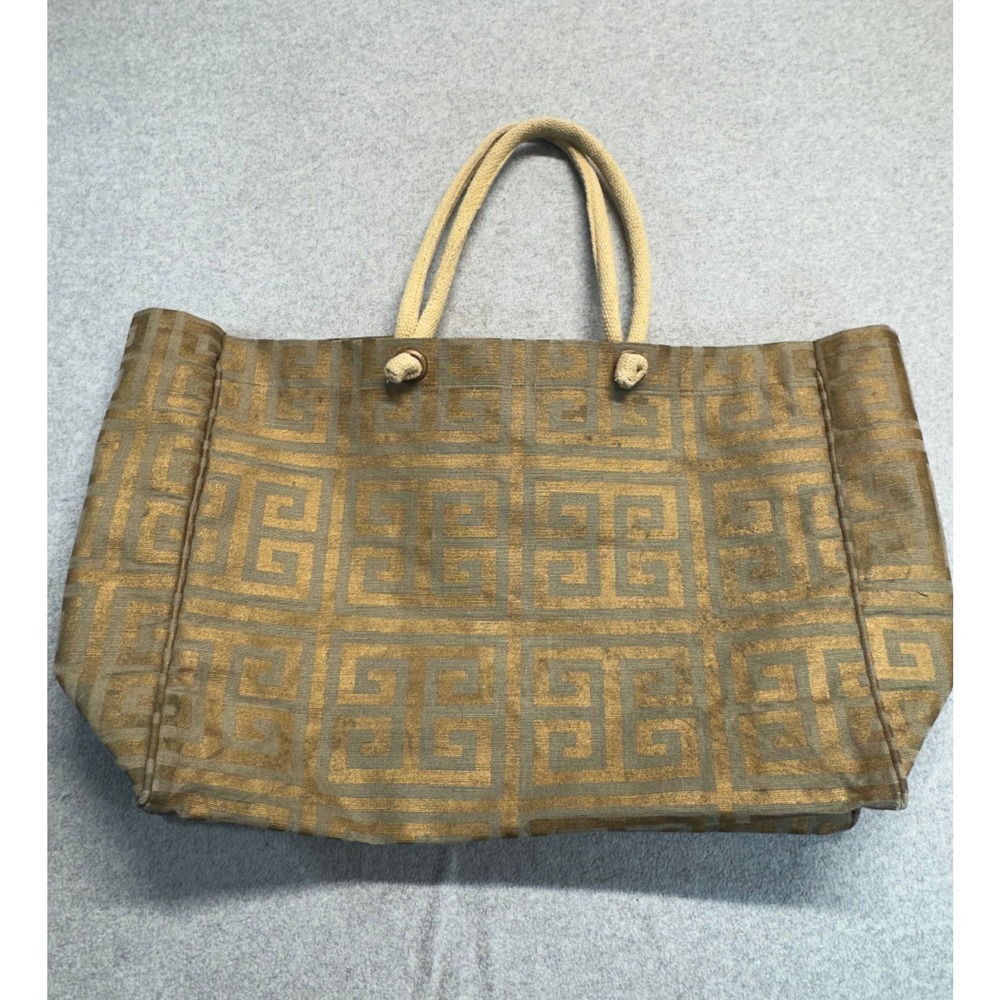 The Royal Standard Collection Greek Key Tote‎ Bag Gray Gold Rope Handle Travel